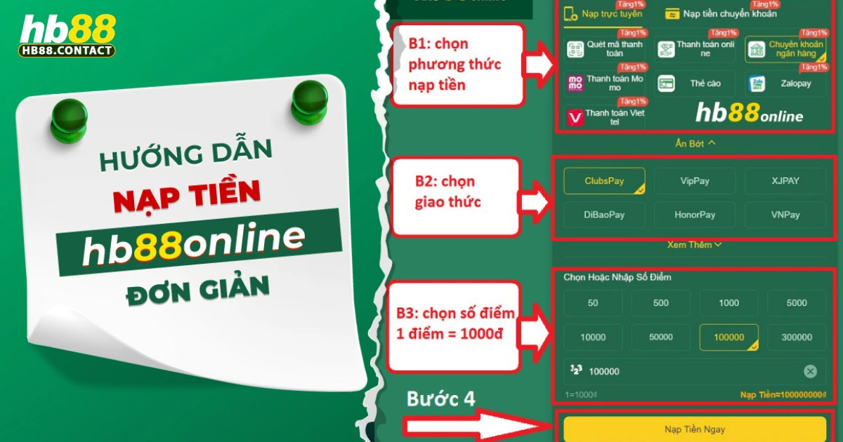 HB88 - Cá Cược Thể Thao, Casino Online Đỉnh Cao 2026 30 Cách nạp tiền tại HB88